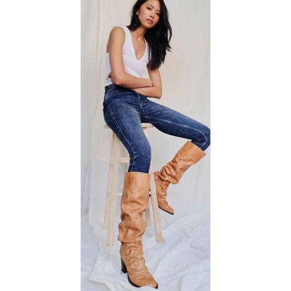 Free People Elyse Tall Boot Slouch Taupe Leather, $275 Sz 36 5.5/6 - Picture 1 of 10